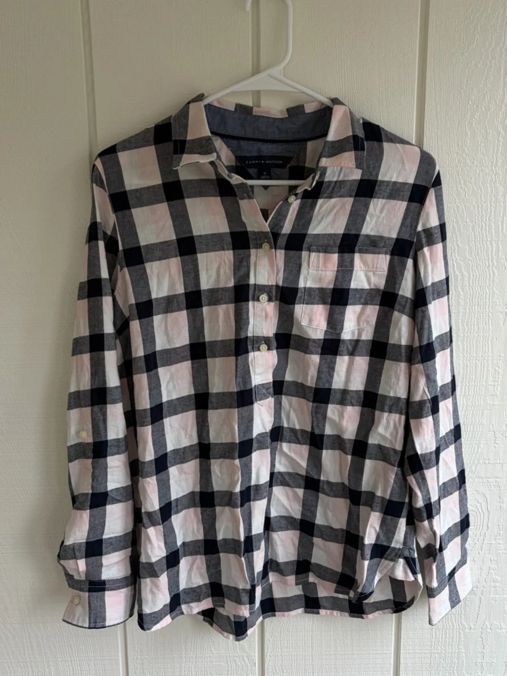 Tommy Hilfiger Black and Light Pink Plaid Button-Down Shirt